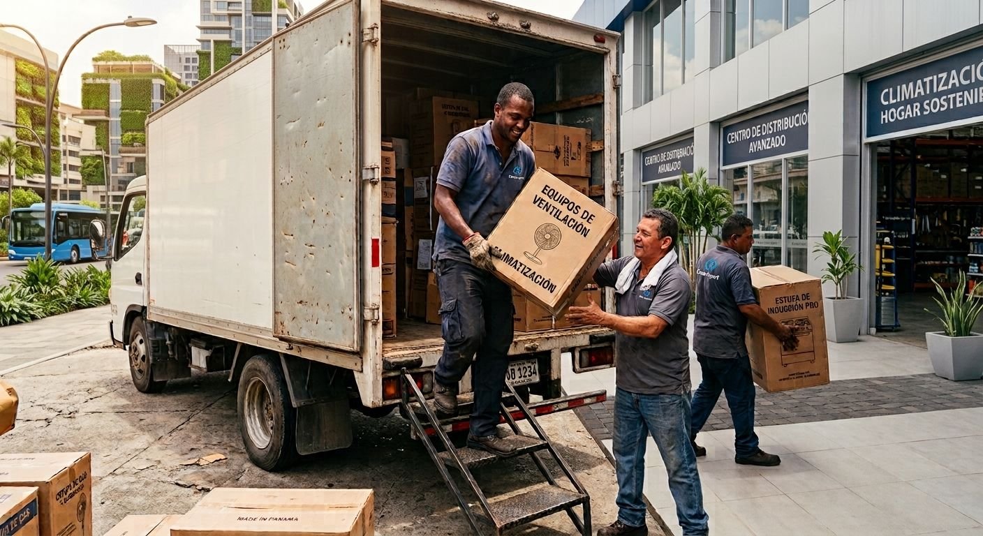 El equipo de Casa Import descargando mercancía en la bodega